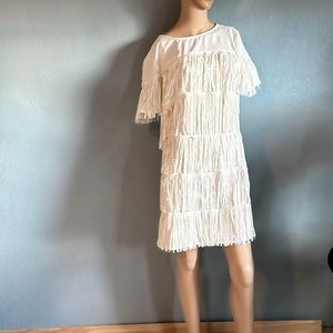 Off white Fringe dress with gold accents